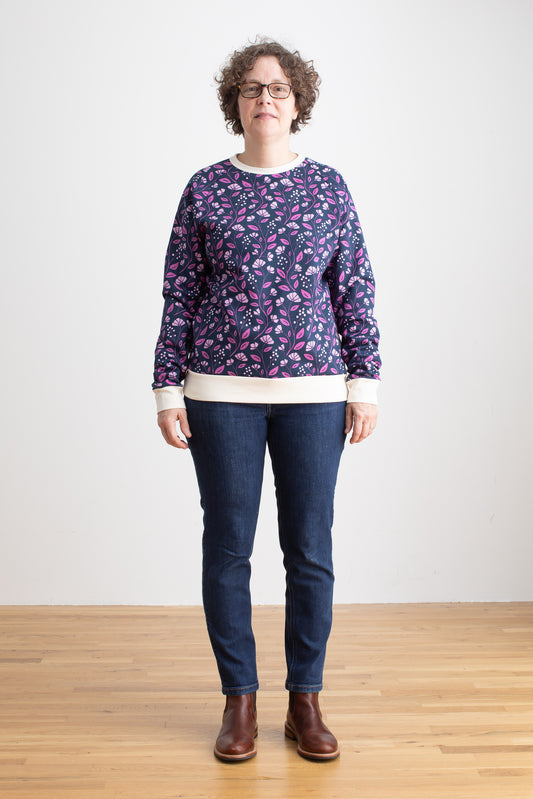 Adult Sweatshirt - Flower Vines Night Sky & Orchid