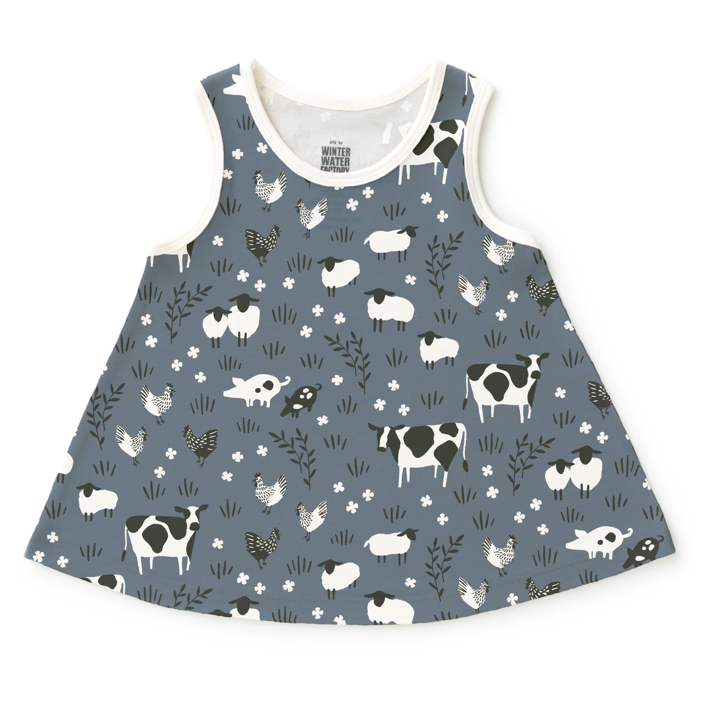 Iris Baby Tunic - Farm Animals Slate Blue