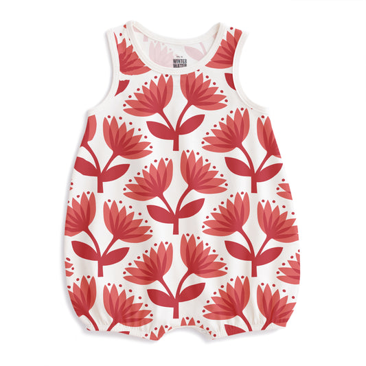 Bubble Romper - Lotus Floral Red & Coral