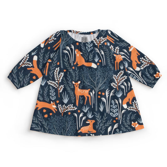 Cedar Baby Dress - Deer & Foxes Night Sky