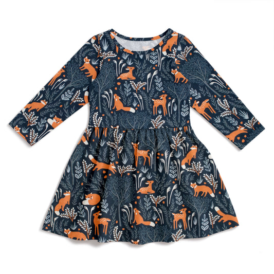 Calgary Dress - Deer & Foxes Night Sky