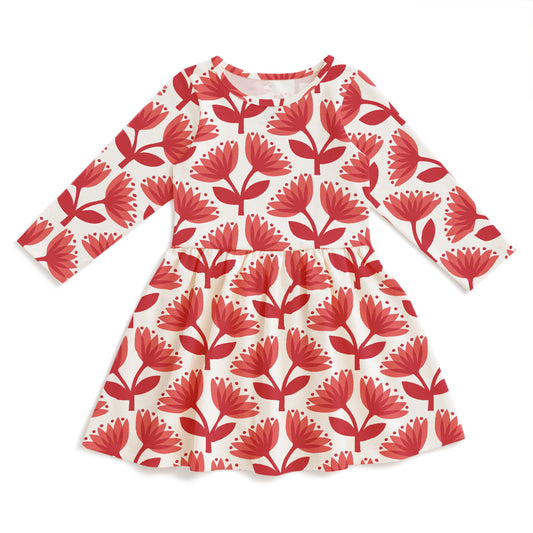 Calgary Dress - Lotus Floral Red & Coral