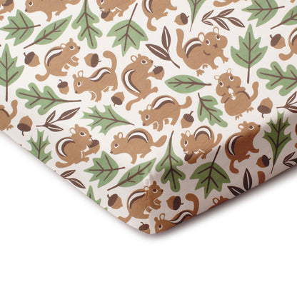 Fitted Crib Sheet - Chipmunks Brown