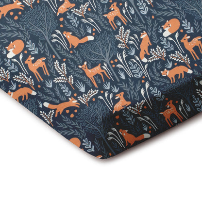 Fitted Crib Sheet - Deer & Foxes Night Sky