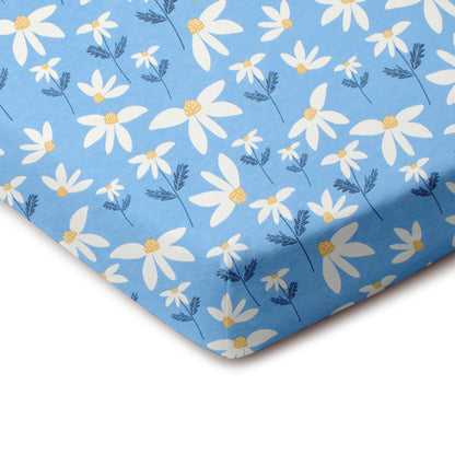 Fitted Crib Sheet - Daisies Blue