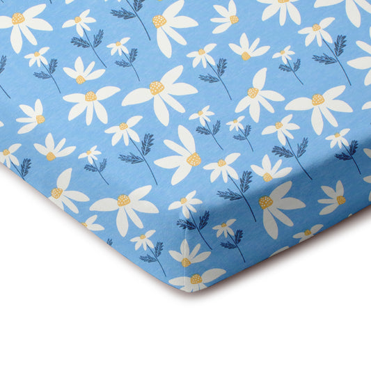 Fitted Crib Sheet - Daisies Blue