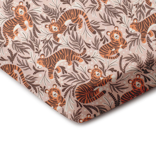 Fitted Crib Sheet - Dreaming Tigers Pink