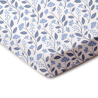 Fitted Crib Sheet - Flower Vines Blue