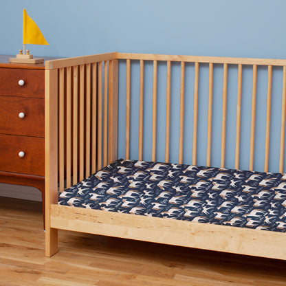 Fitted Crib Sheet - Horses Navy