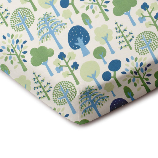 Fitted Crib Sheet - Trees Blue & Green