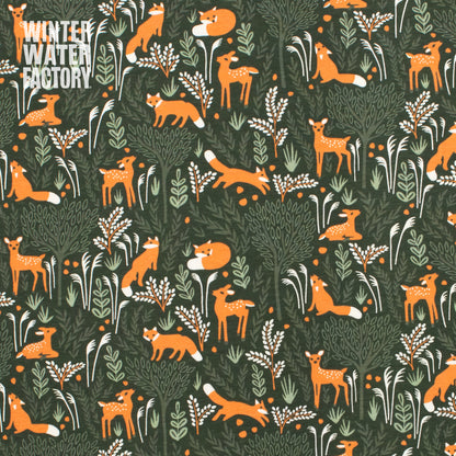 French Terry Jumpsuit - Deer & Foxes Dark Green