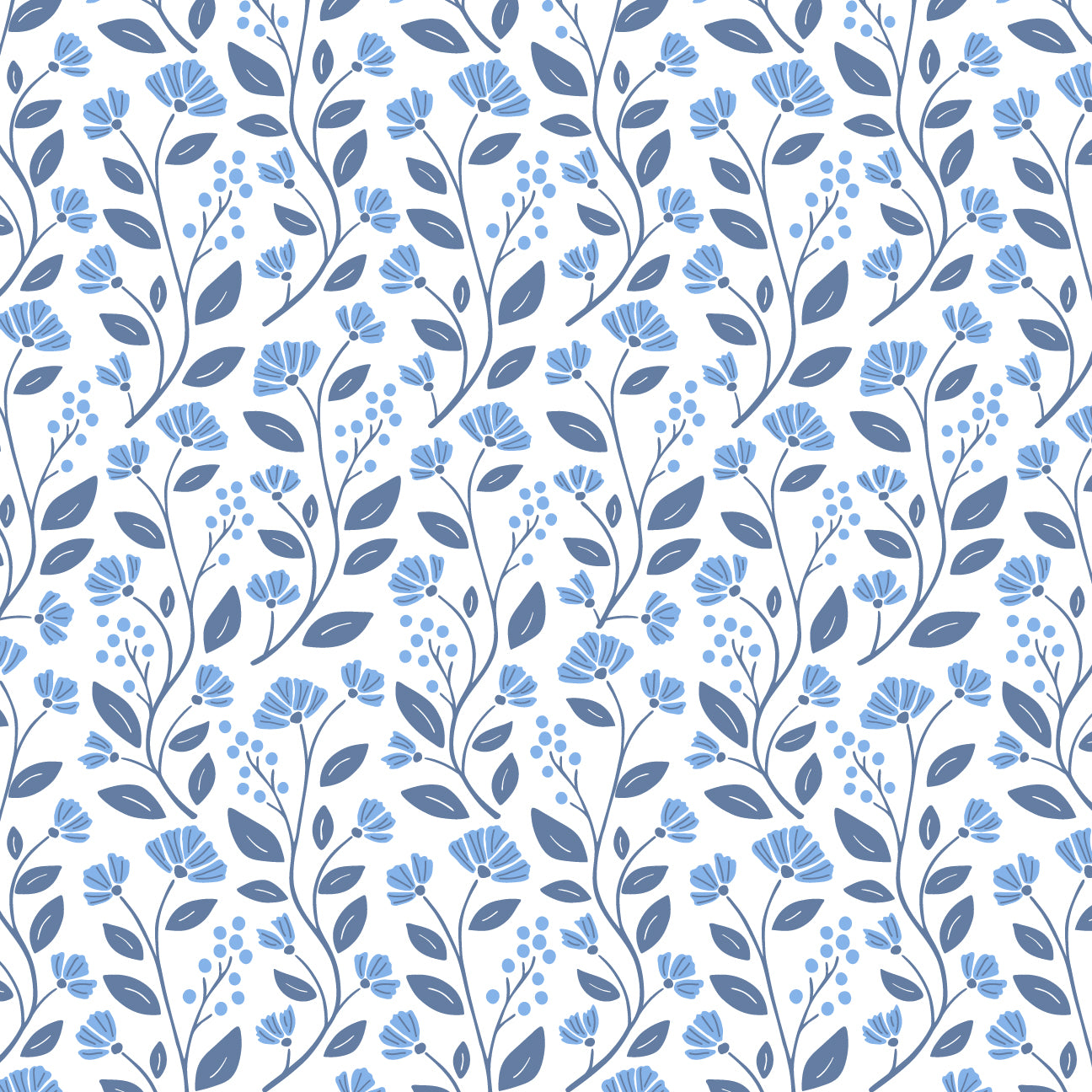 Footed Romper - Flower Vines Blue