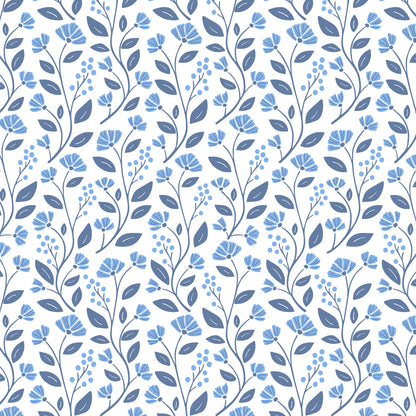 Footed Romper - Flower Vines Blue