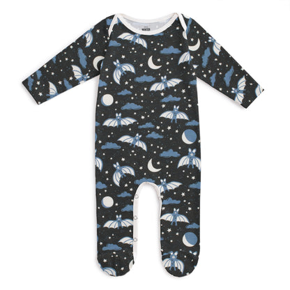 Footed Romper - Bats Blue & Charcoal