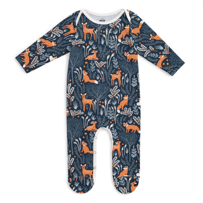 Footed Romper - Deer & Foxes Night Sky