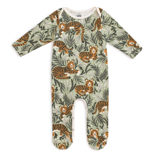 Footed Romper - Dreaming Tigers Green