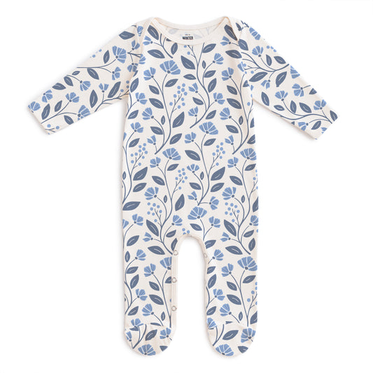 Footed Romper - Flower Vines Blue