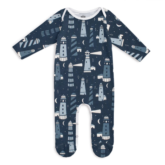 Footed Romper - Lighthouses Night Sky