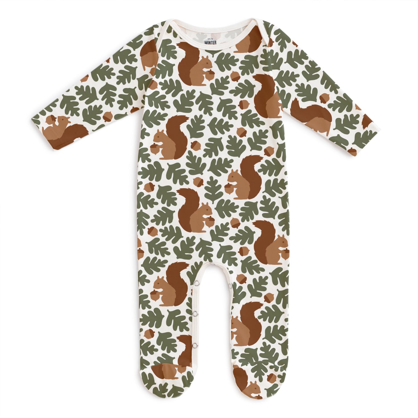 Footed Romper - Squirrels Forest Green