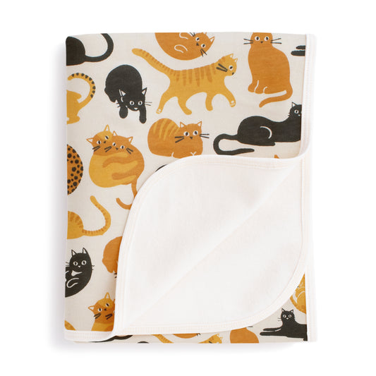 French Terry Blanket - Cat Friends Gold & Yellow