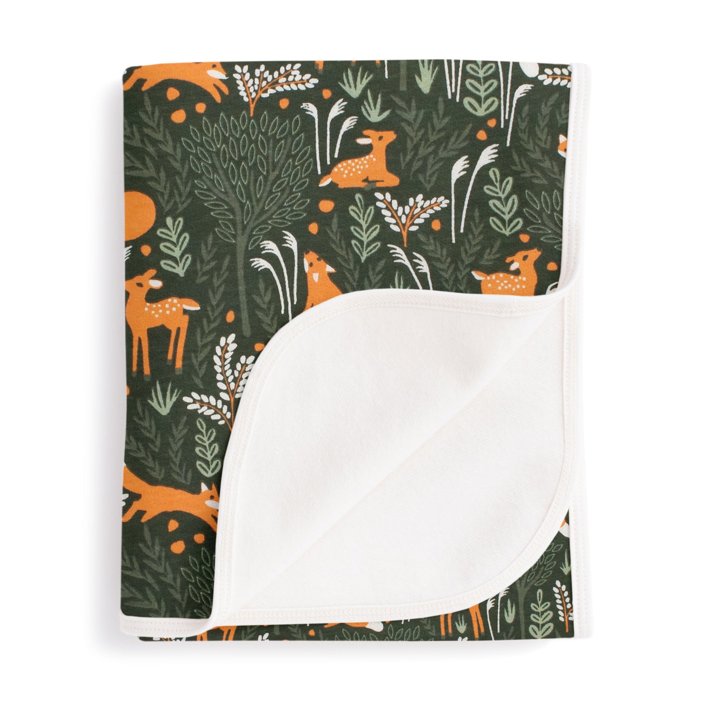 French Terry Blanket - Deer & Foxes Dark Green