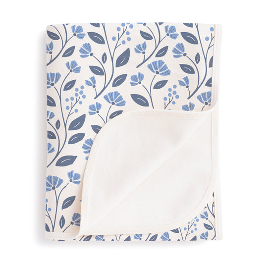 French Terry Blanket - Flower Vines Blue