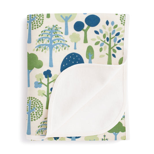 French Terry Blanket - Trees Blue & Green