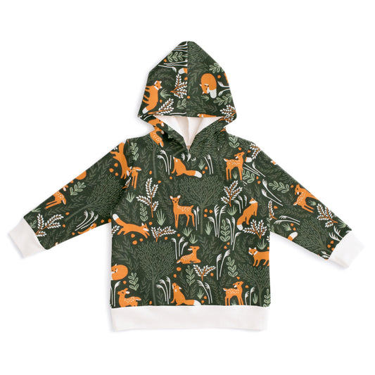 Hoodie - Deer & Foxes Dark Green