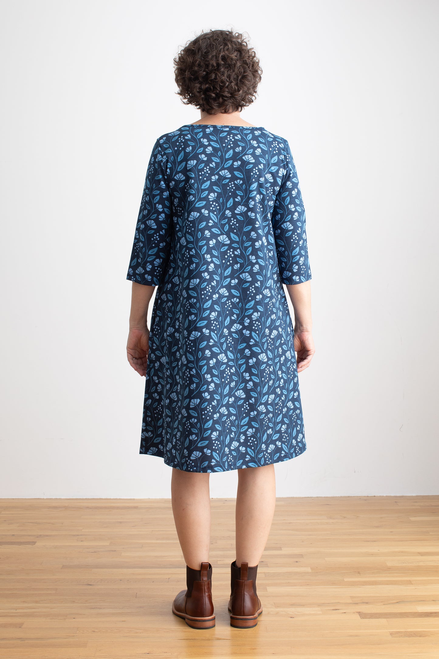 Women's Helsinki Dress - Flower Vines Night Sky