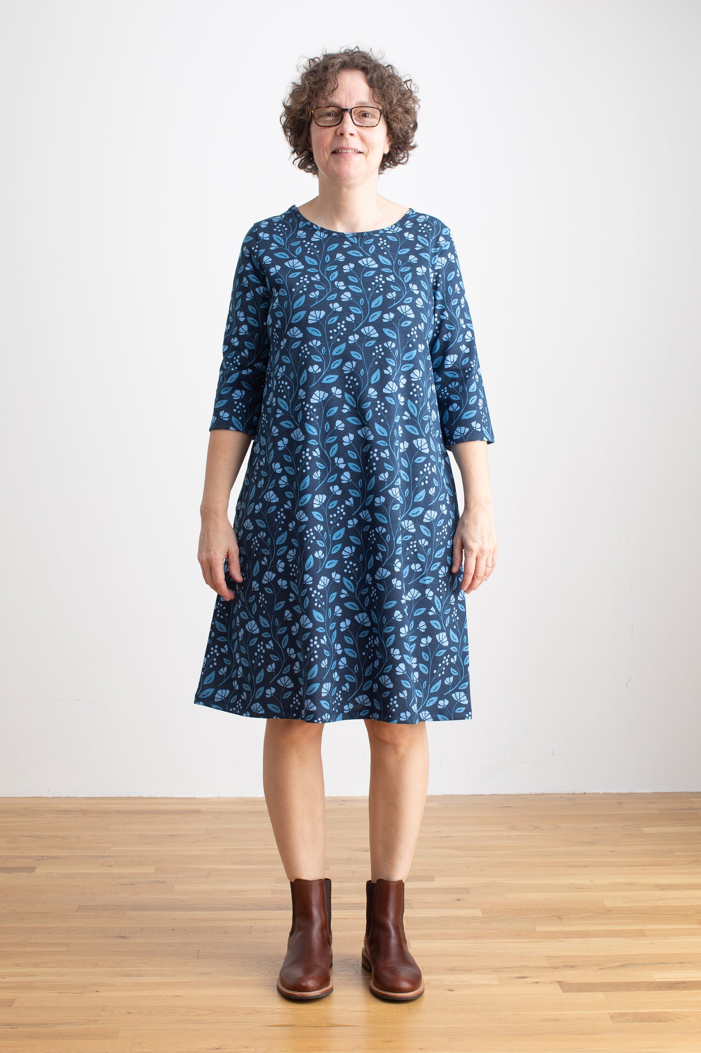 Women's Helsinki Dress - Flower Vines Night Sky