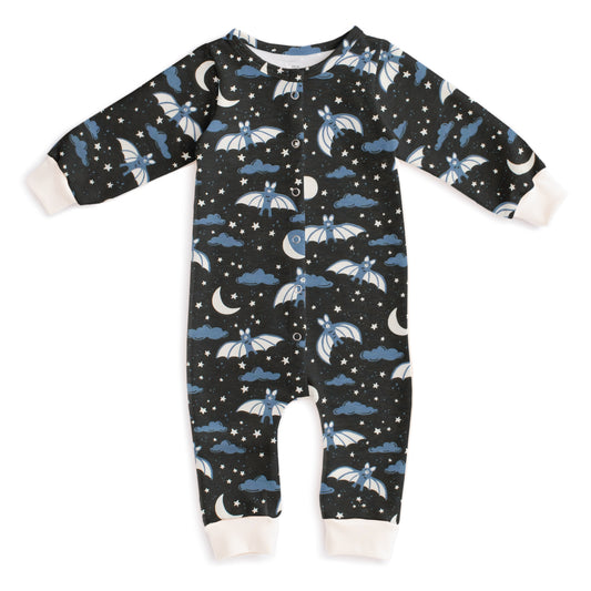 French Terry Jumpsuit - Bats Blue & Charcoal