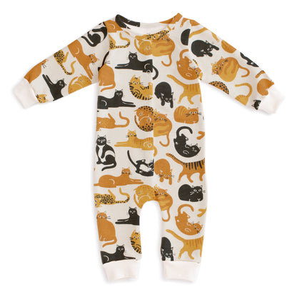 French Terry Jumpsuit - Cat Friends Gold & Yellow