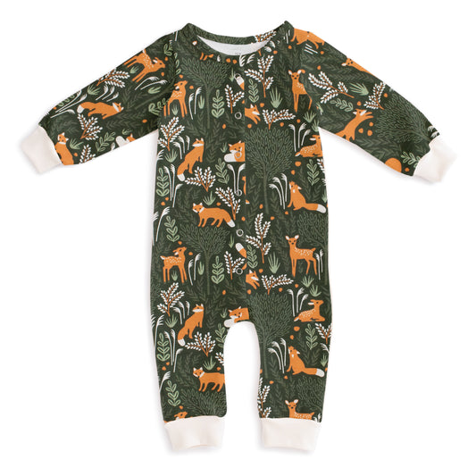 French Terry Jumpsuit - Deer & Foxes Dark Green