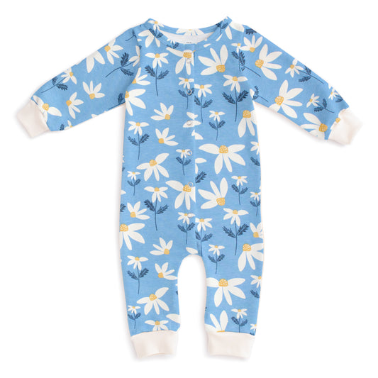 French Terry Jumpsuit - Daisies Blue