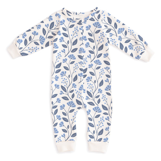 French Terry Jumpsuit - Flower Vines Blue