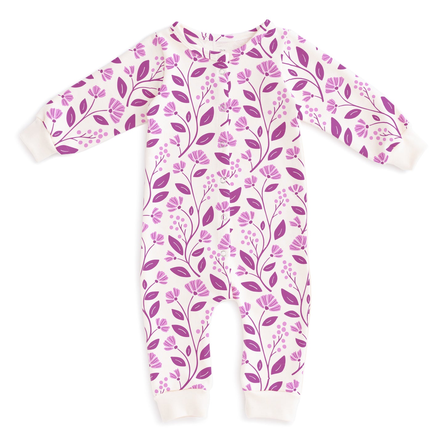 French Terry Jumpsuit - Flower Vines Orchid