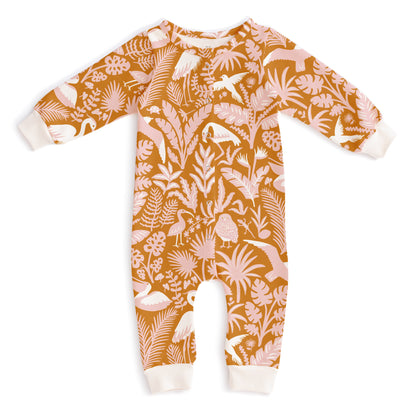 French Terry Jumpsuit - Tropical Birds Gold