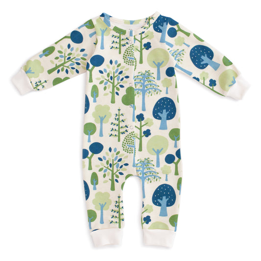 French Terry Jumpsuit - Trees Blue & Green