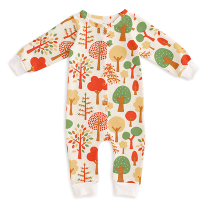 French Terry Jumpsuit - Trees Green & Orange