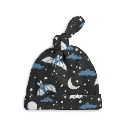 Knotted Baby Hat - Bats Blue & Charcoal