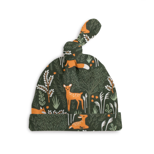 Knotted Baby Hat - Deer & Foxes Dark Green