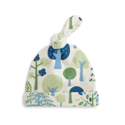 Knotted Baby Hat - Trees Blue & Green