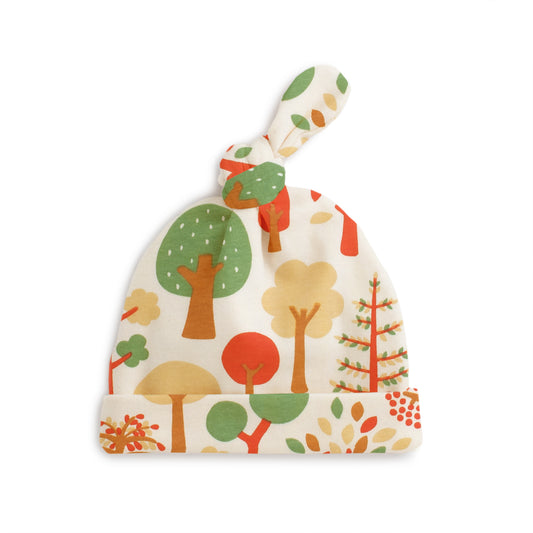 Knotted Baby Hat - Trees Green & Orange