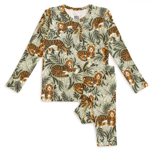 Kids Pajama Set - Dreaming Tigers Green