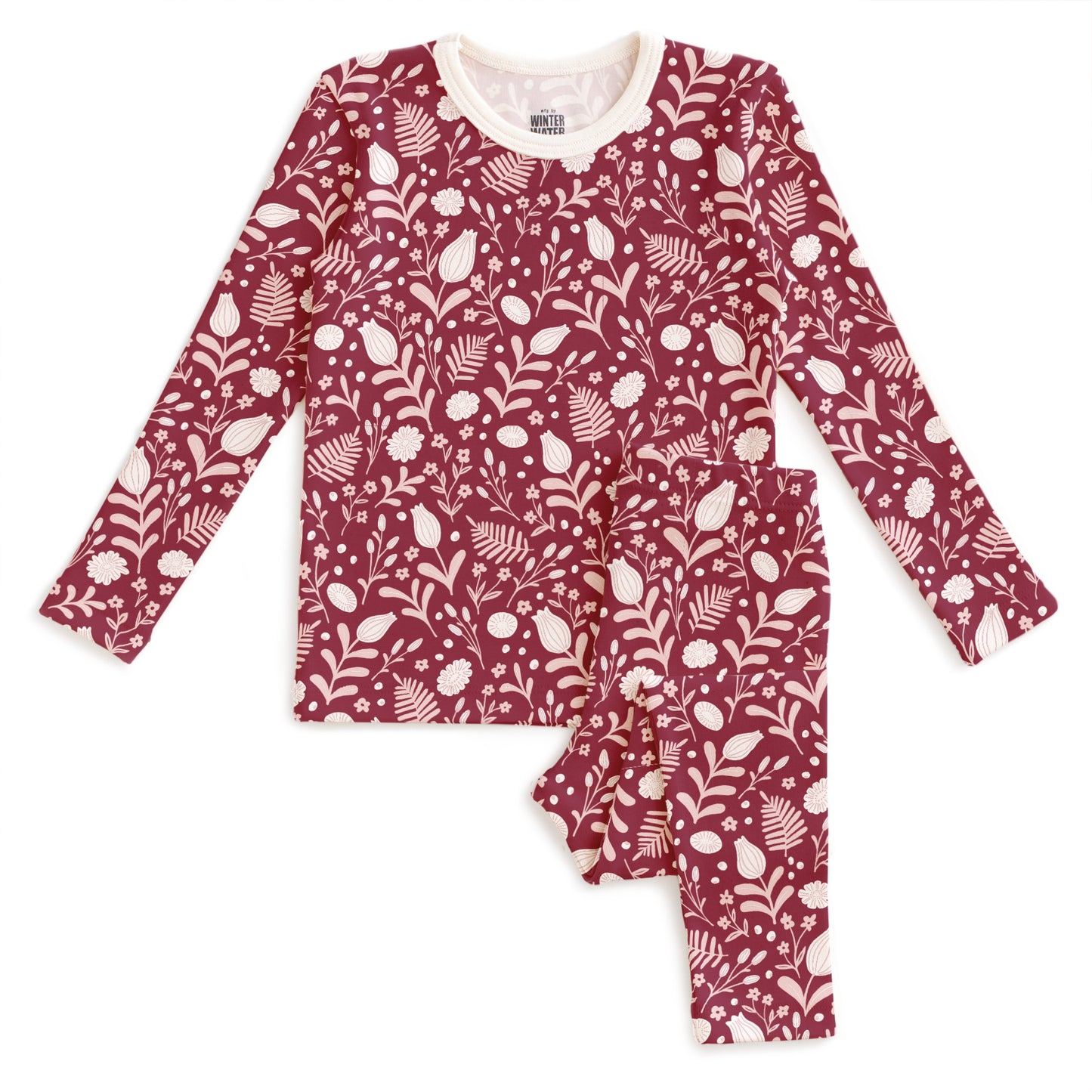 Kids Pajama Set - Ferns & Flowers Plum