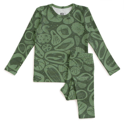 Kids Pajama Set - Fossils Green