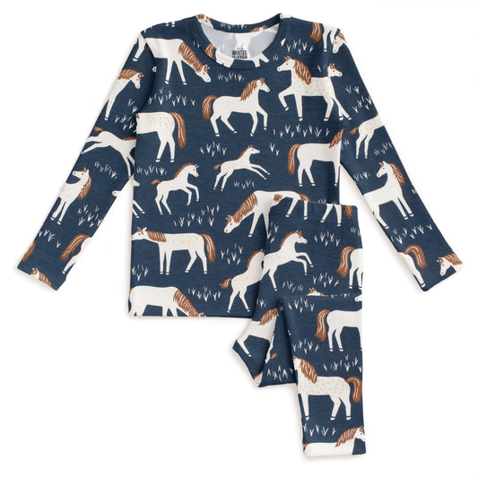 Kids Pajama Set - Horses Navy