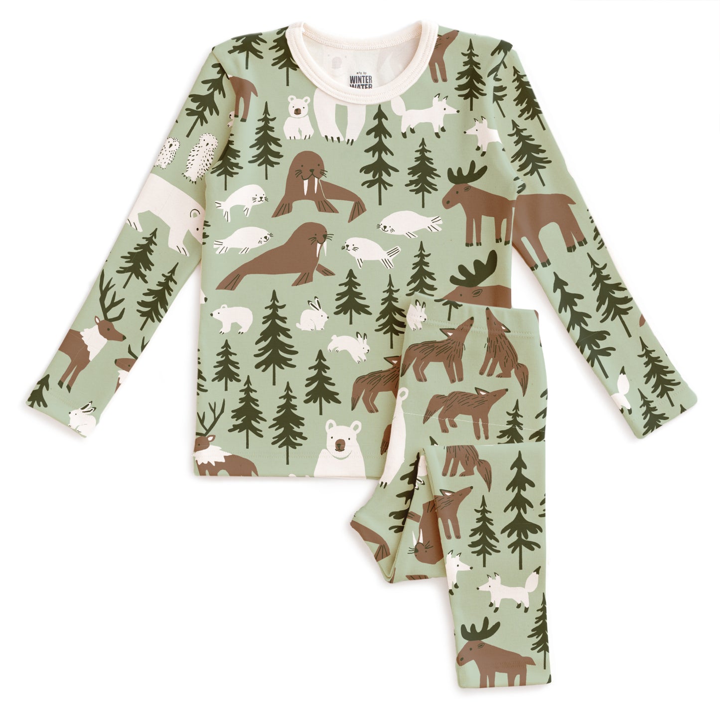 Kids Pajama Set - Northern Animals Pale Green