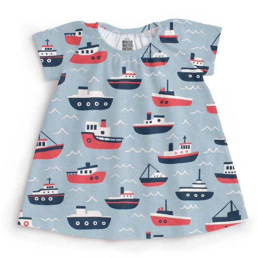 Lily Baby Dress - Tugboats Pale Blue