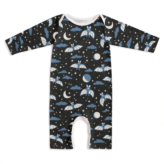 Long-Sleeve Romper - Bats Blue & Charcoal